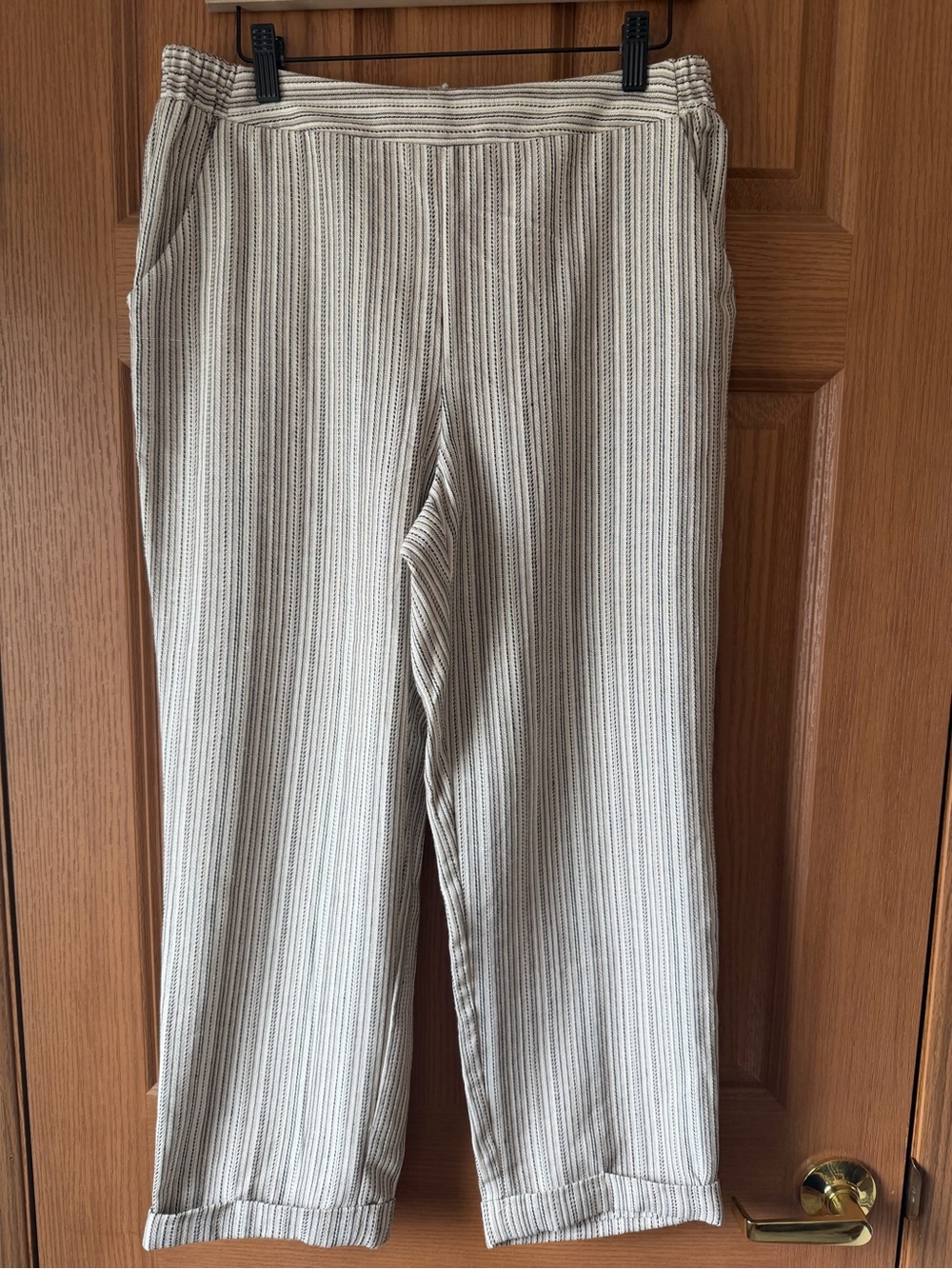 Sienna Sky Cream and Gray Vertical-Stripe Women's Trousers